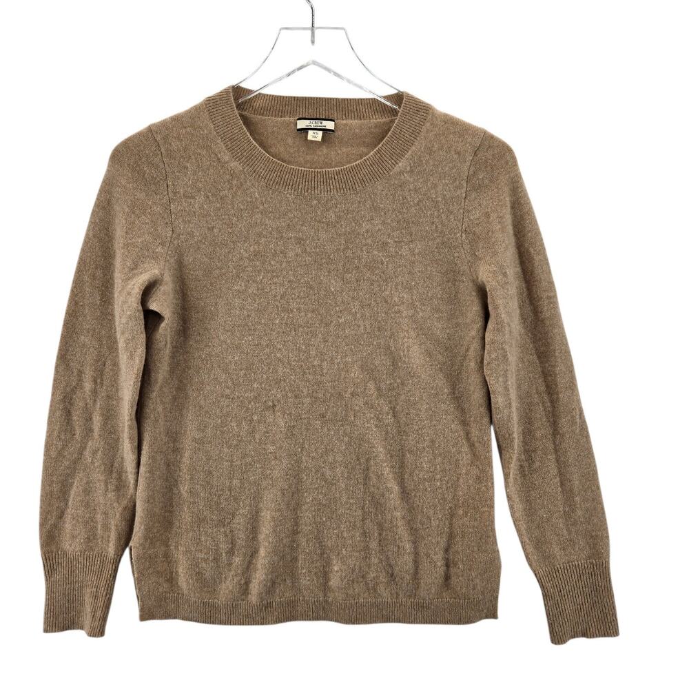 J Crew 100%‎ Cashmere Sweater Womens XS Beige Neutrals Crew Neck Preppy Luxury